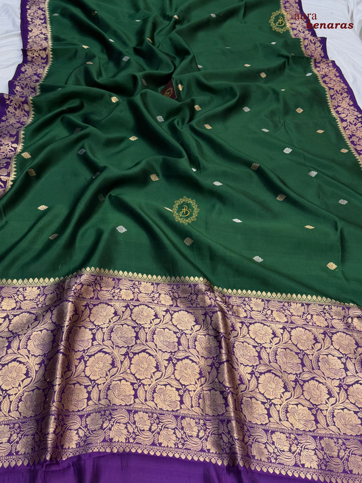 Bottle Green Banarasi Silk Saree | Kadhwa & Designer Border