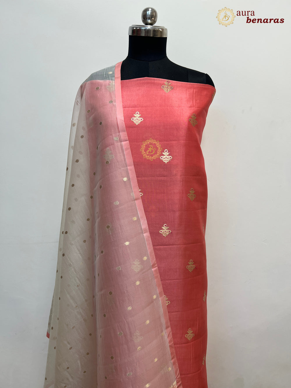 Rosy Pink Pure Banarasi Silk Unstitched Suit Kadhwa Work