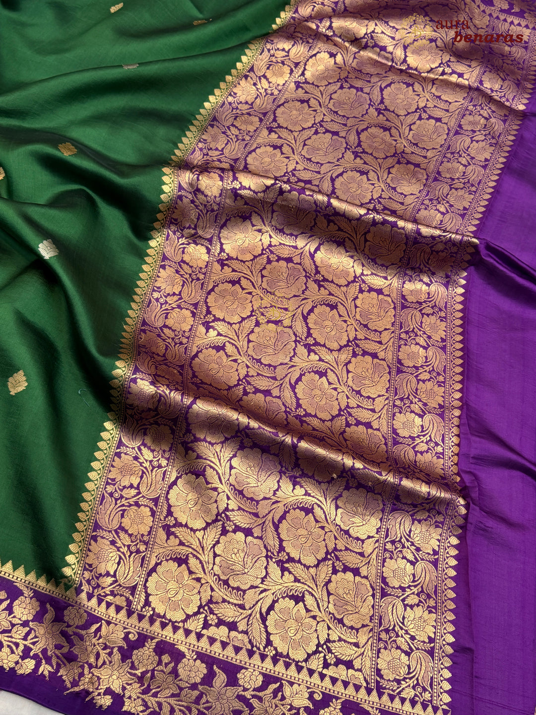Bottle Green Banarasi Silk Saree | Kadhwa & Designer Border