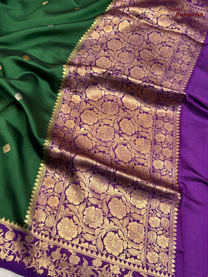 Bottle Green Banarasi Silk Saree | Kadhwa & Designer Border