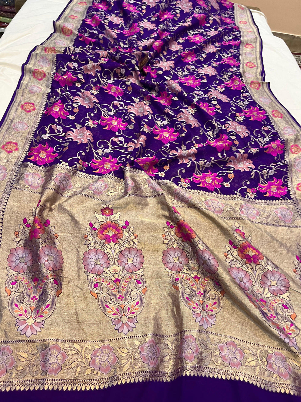 Purple Banarasi Khaddi Georgette Saree - Aura Benaras