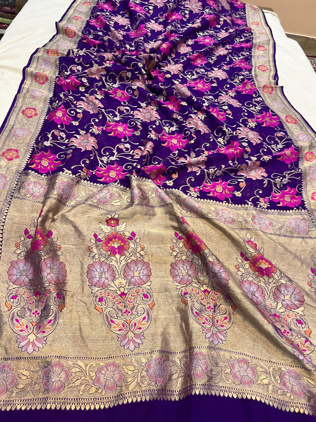 Purple Banarasi Khaddi Georgette Saree - Aura Benaras