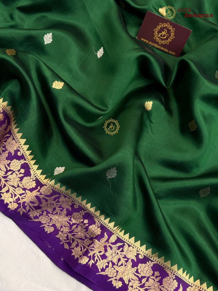 Bottle Green Banarasi Silk Saree | Kadhwa & Designer Border