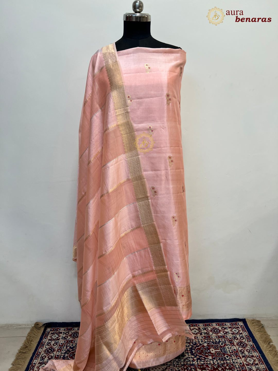 Rosy Pink Pure Banarasi Silk Unstitched Suit Kadhwa Work