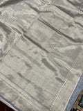 Slate Grey Banarasi Handloom Katan Silk Saree - Aura Benaras