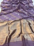 Dusky Lavender Banarasi Handloom Kora Silk Saree - Aura Benaras