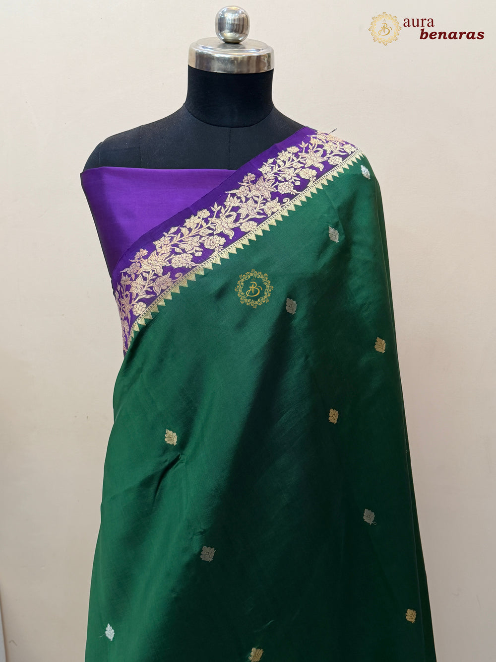 Bottle Green Banarasi Silk Saree | Kadhwa & Designer Border