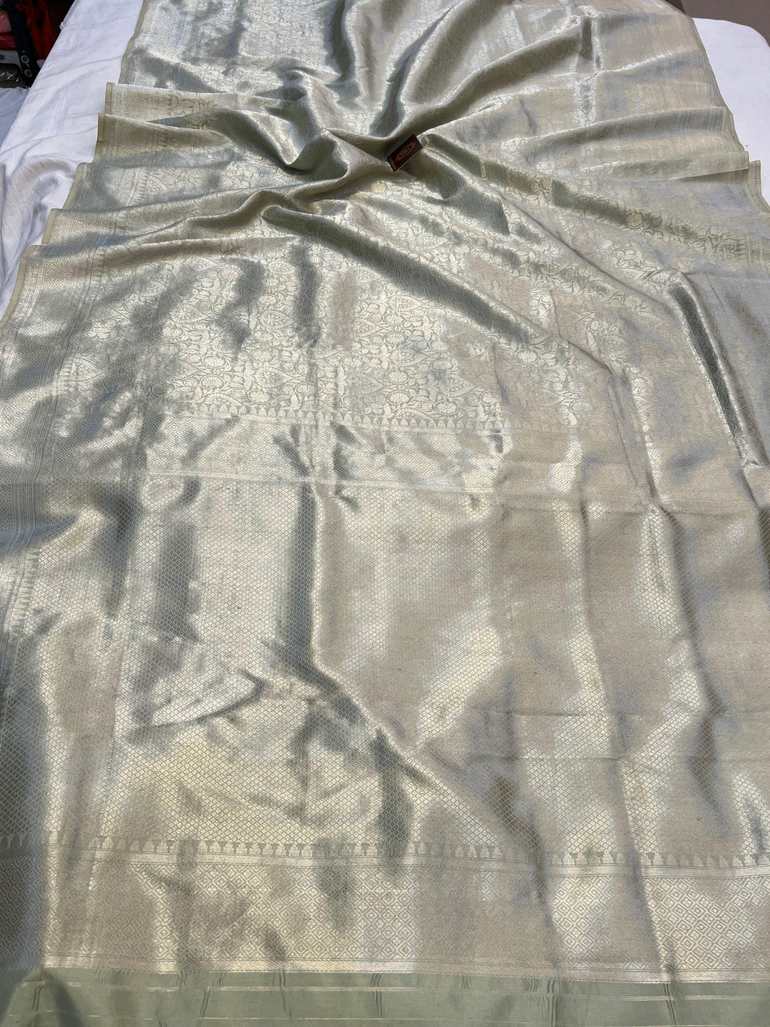 Light grey Pure Katan silk Handloom Banarasi Saree