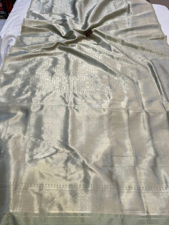 Light grey Pure Katan silk Handloom Banarasi Saree