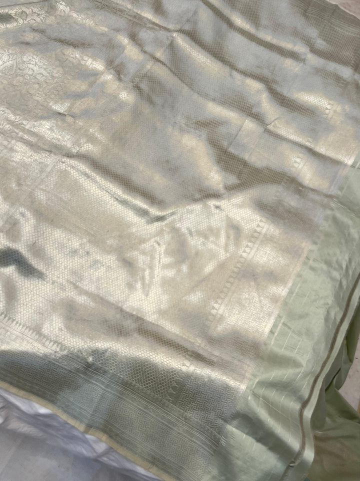 Light grey Pure Katan silk Handloom Banarasi Saree