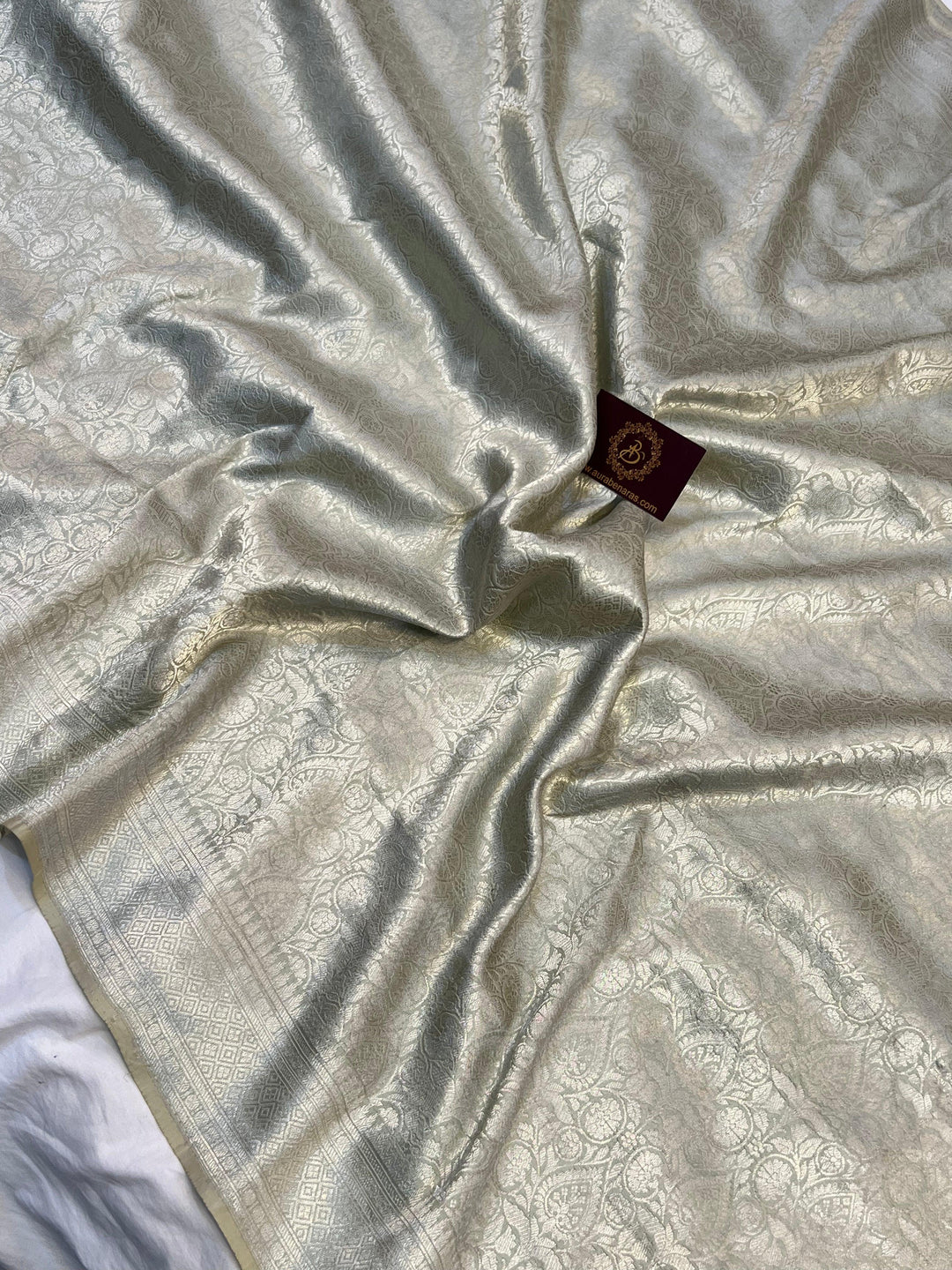 Light grey Pure Katan silk Handloom Banarasi Saree