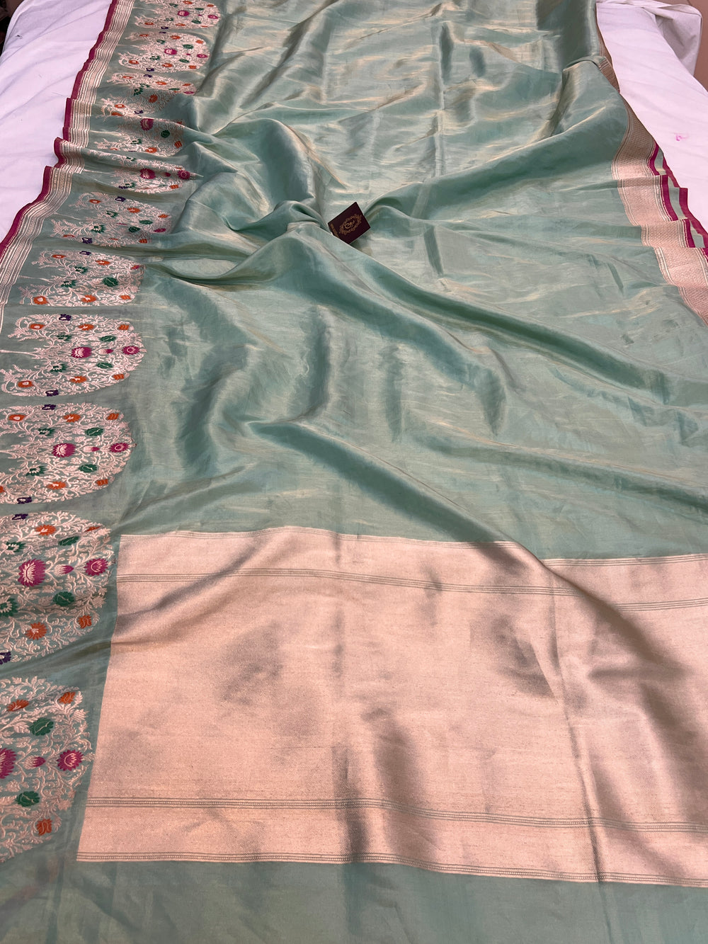 Mint Green Tissue Silk Saree Kadhwa Meena Zari Palla