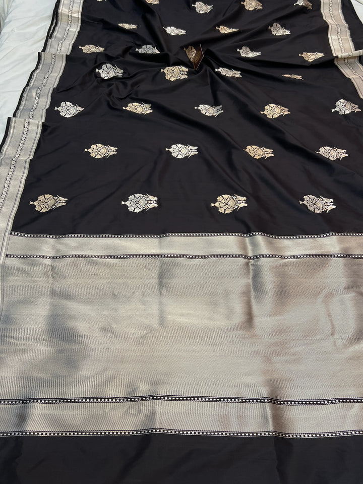 Black Pure Katan Silk Handloom Banarasi Saree