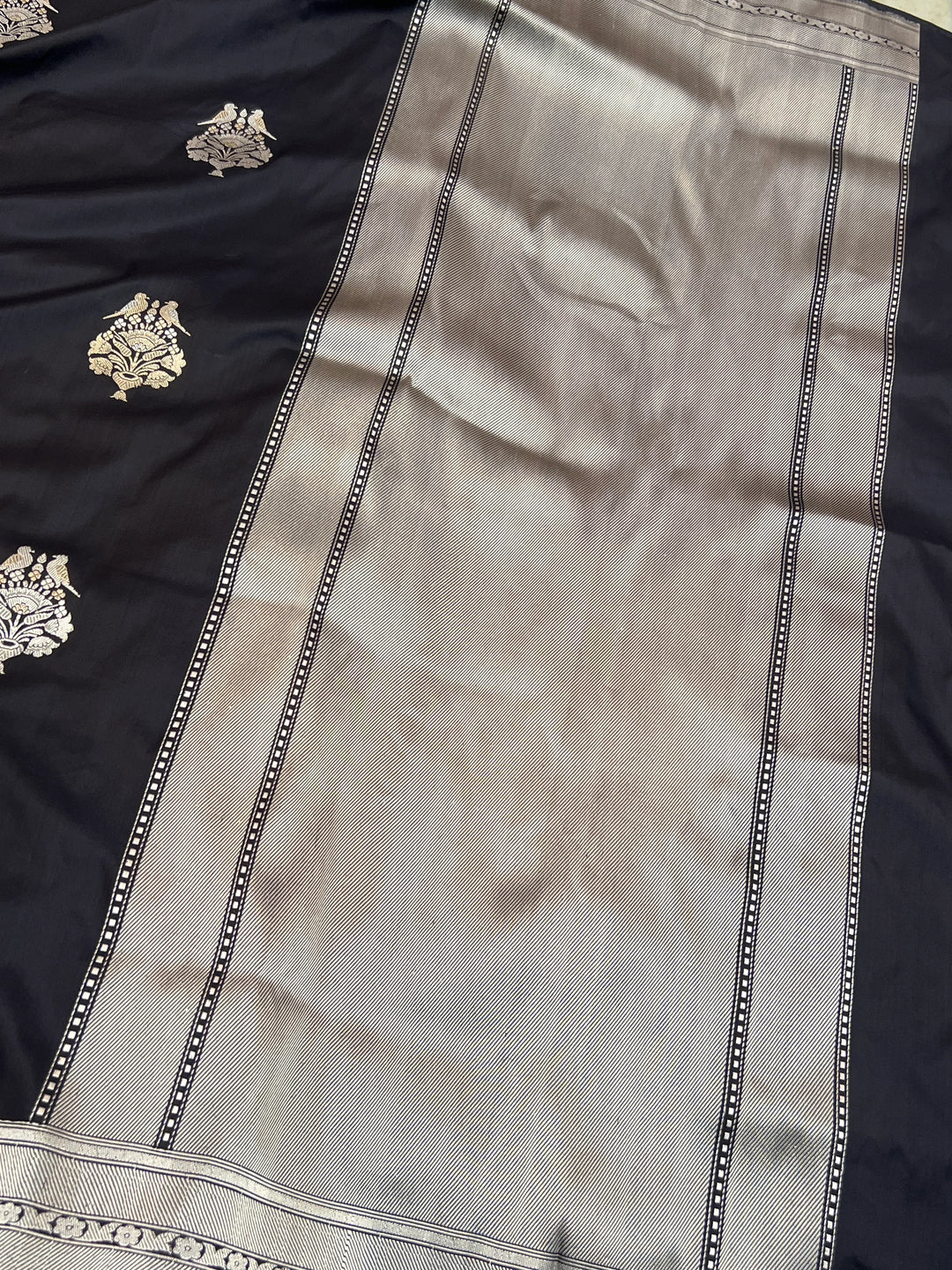 Black Pure Katan Silk Handloom Banarasi Saree