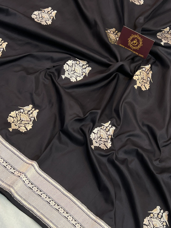 Black Pure Katan Silk Handloom Banarasi Saree