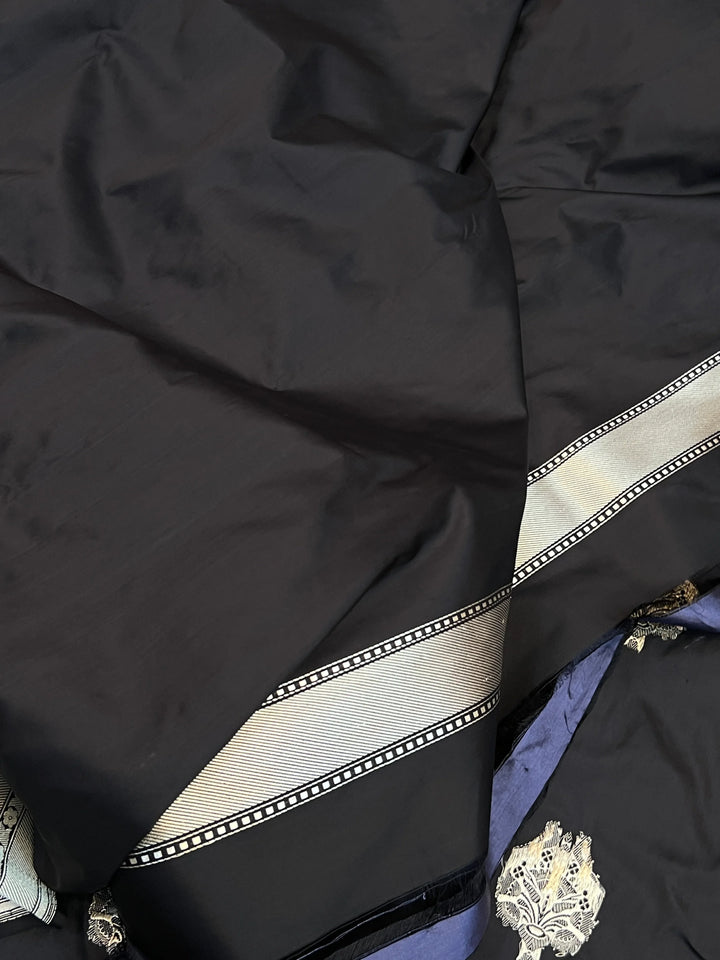 Black Pure Katan Silk Handloom Banarasi Saree