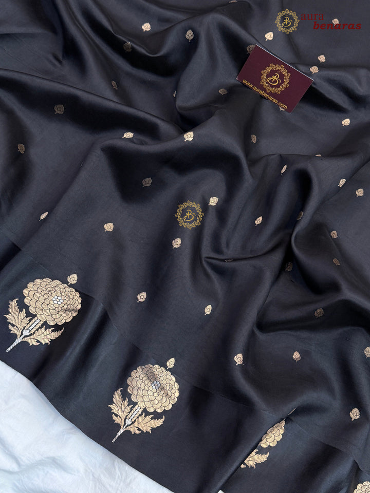 Black Pure Banarasi Handloom Silk Saree - Aura Benaras