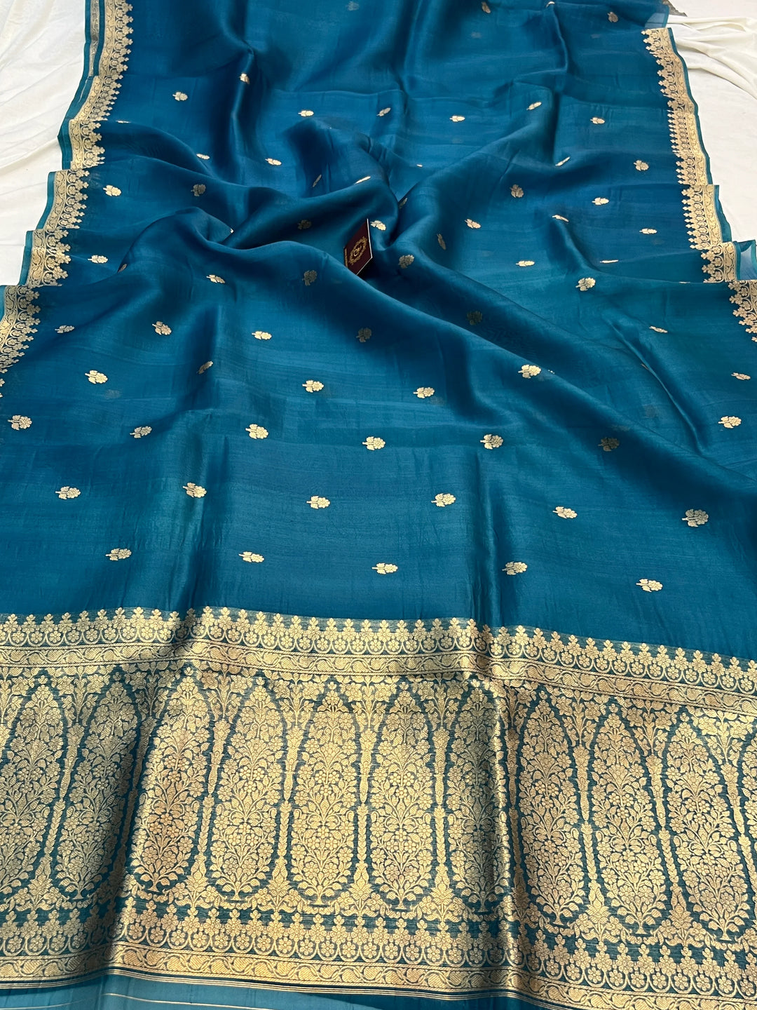 Rama Blue Pure Kora Silk Handloom Banarasi Saree