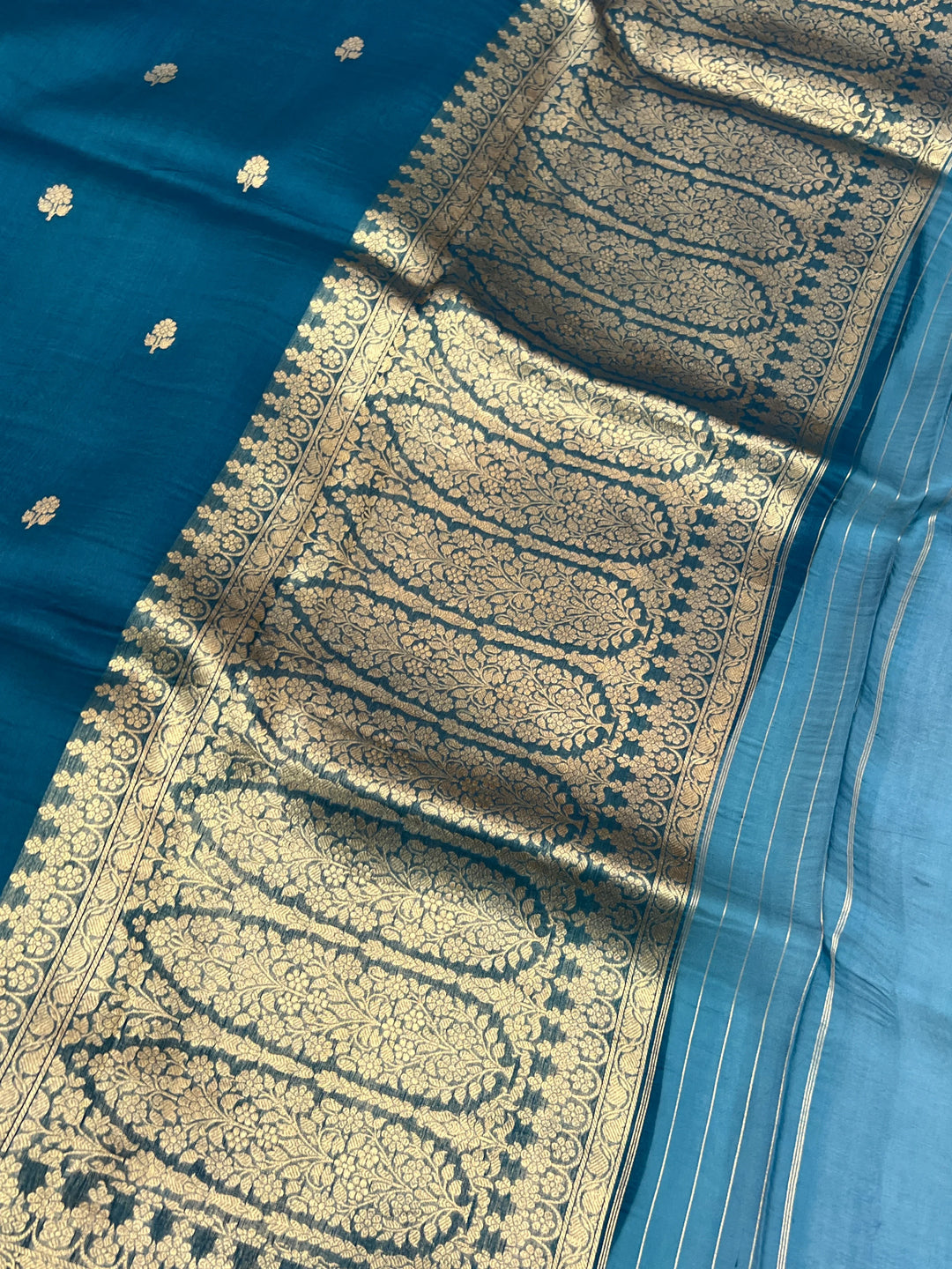 Rama Blue Pure Kora Silk Handloom Banarasi Saree