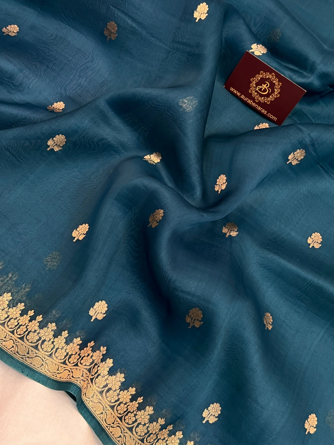 Rama Blue Pure Kora Silk Handloom Banarasi Saree