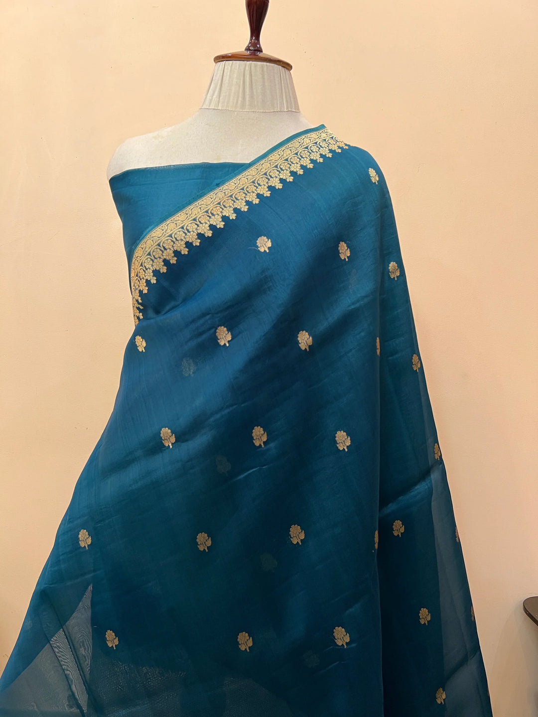 Rama Blue Pure Kora Silk Handloom Banarasi Saree
