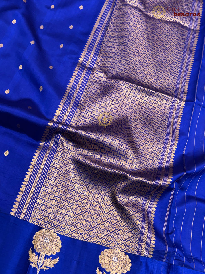 Royal Blue Pure Banarasi Handloom Silk Saree - Aura Benaras