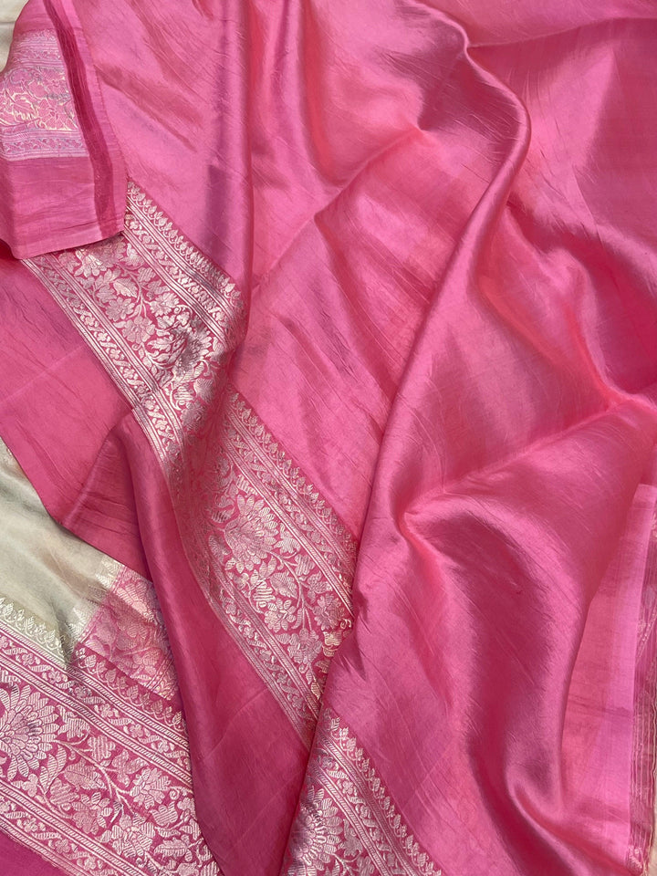 Plain blouse piece included with silver zari Banarasi handloom saree