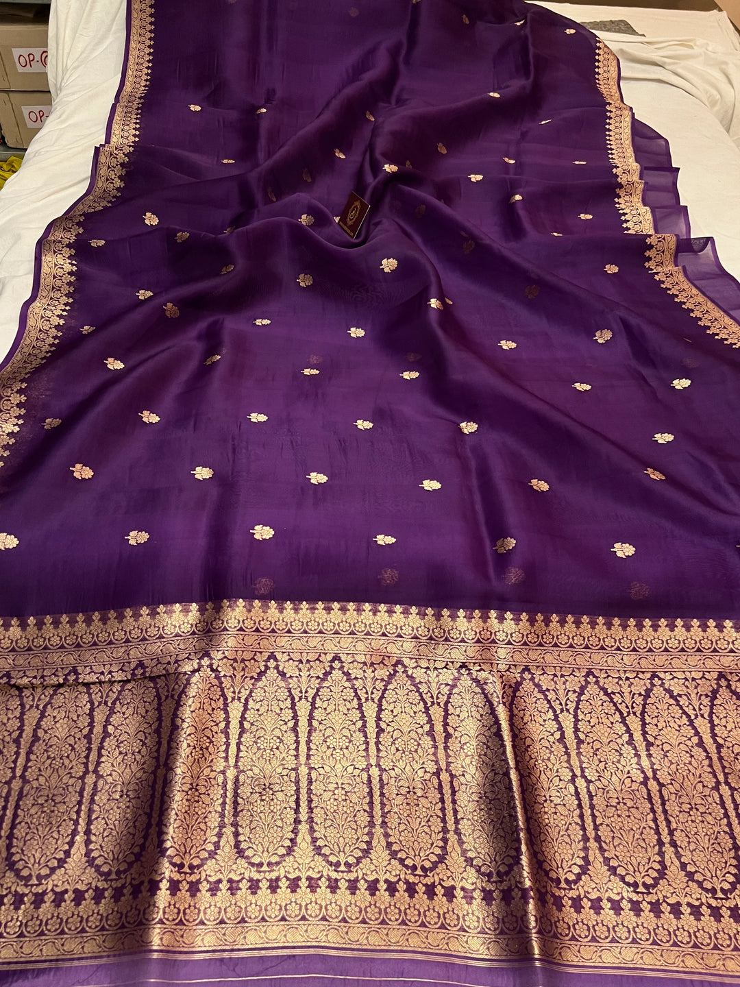 Purple Pure Kora Silk Handloom Banarasi Saree