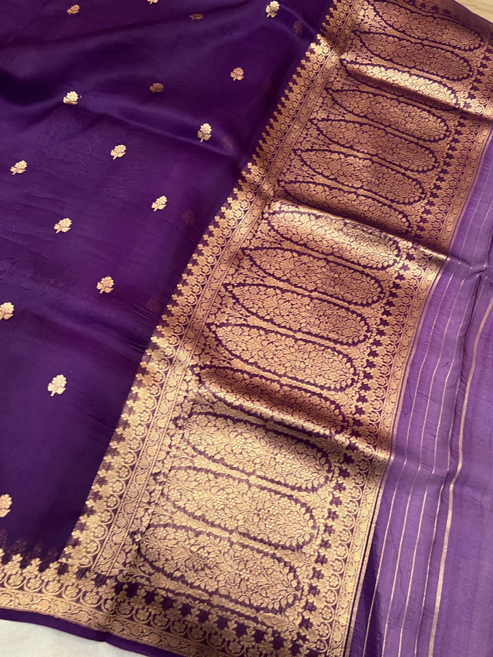 Purple Pure Kora Silk Handloom Banarasi Saree