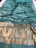 Greyish Blue Banarasi Handloom Kora Silk Saree - Aura Benaras
