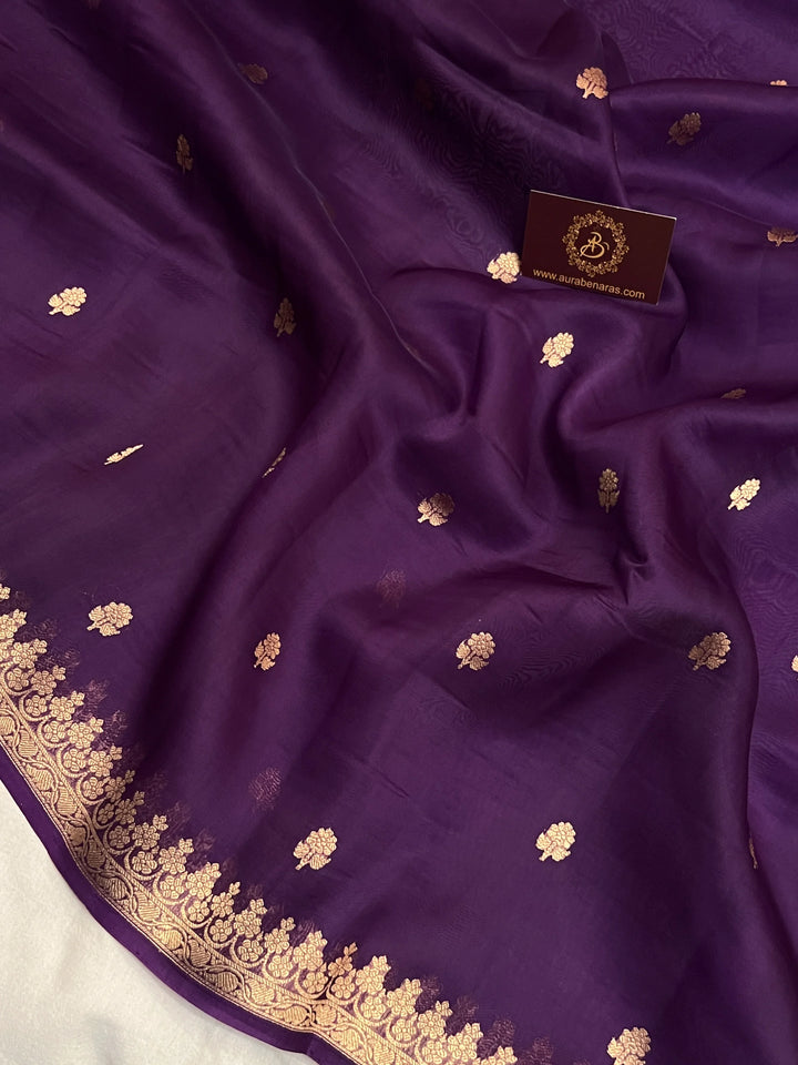 Purple Pure Kora Silk Handloom Banarasi Saree