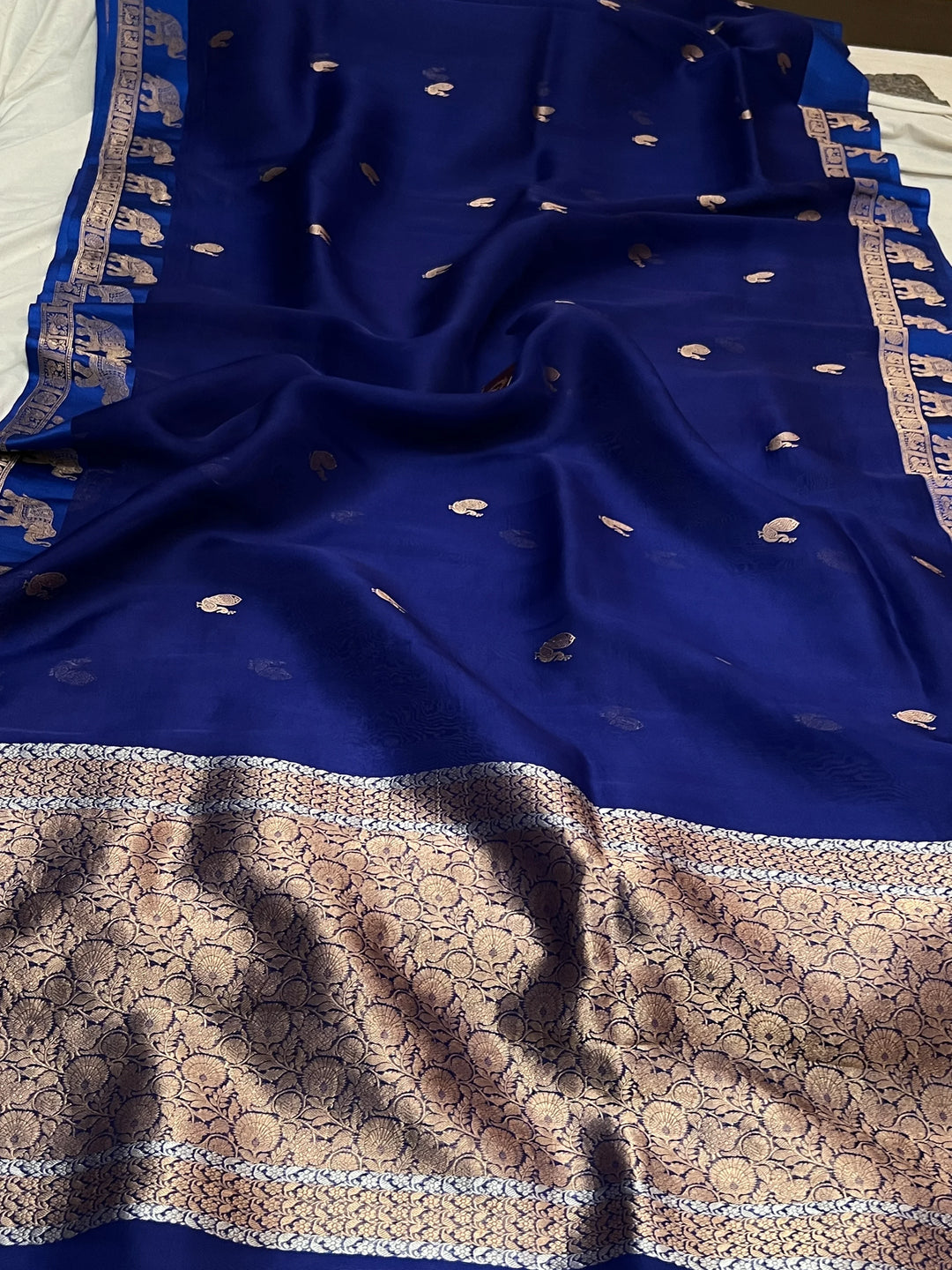 Navy Banarasi Handloom Kora Silk Saree