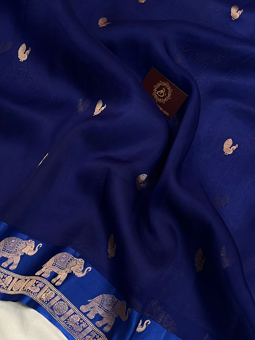 Navy Banarasi Handloom Kora Silk Saree