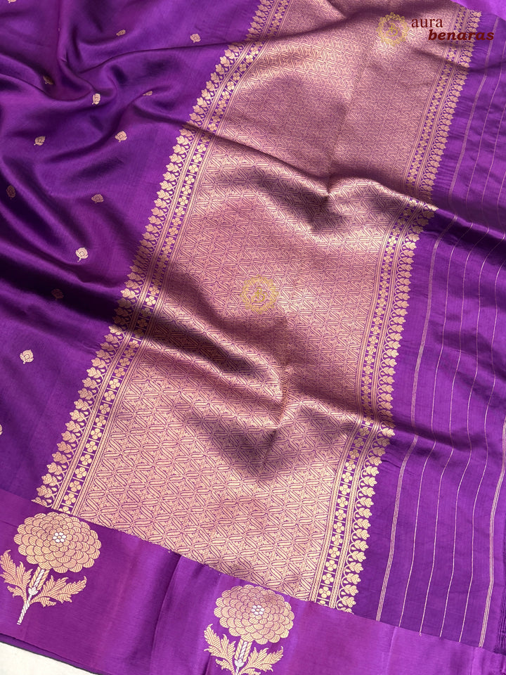 Purple Pure Banarasi Handloom Silk Saree - Aura Benaras