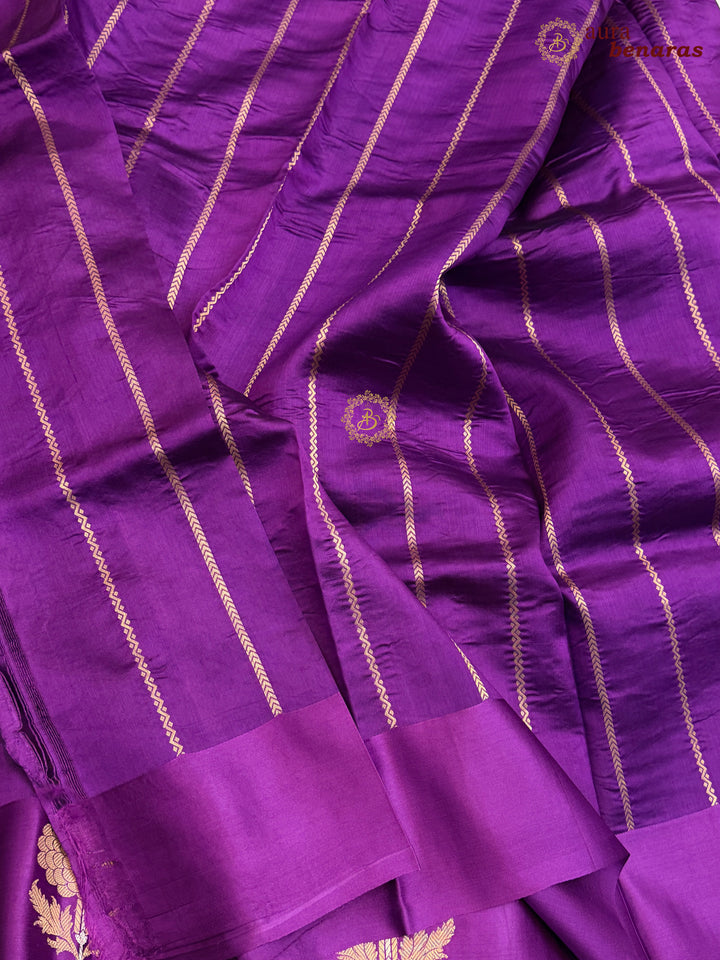Purple Pure Banarasi Handloom Silk Saree - Aura Benaras