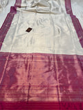 White Banarasi Handloom Katan Silk Saree - Aura Benaras