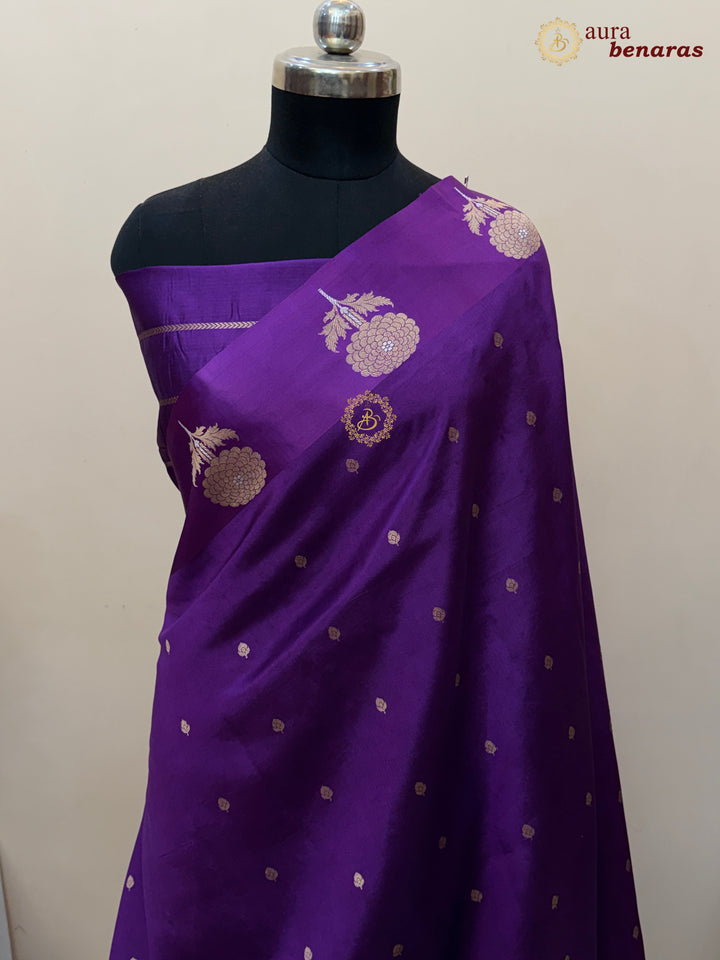 Purple Pure Banarasi Handloom Silk Saree - Aura Benaras