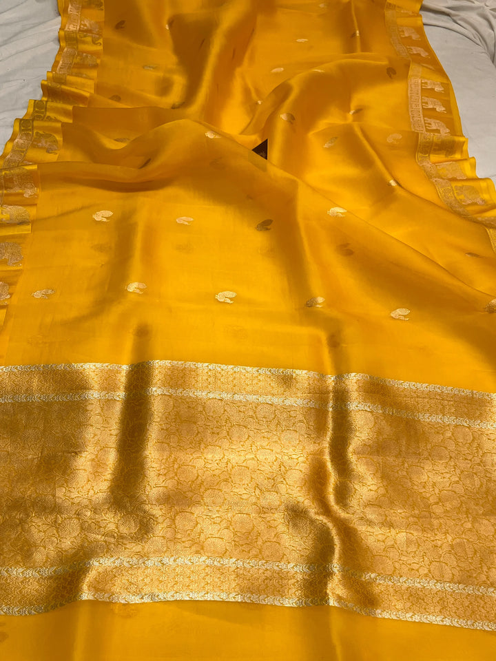 Yellow Banarasi Handloom Kora Silk Saree