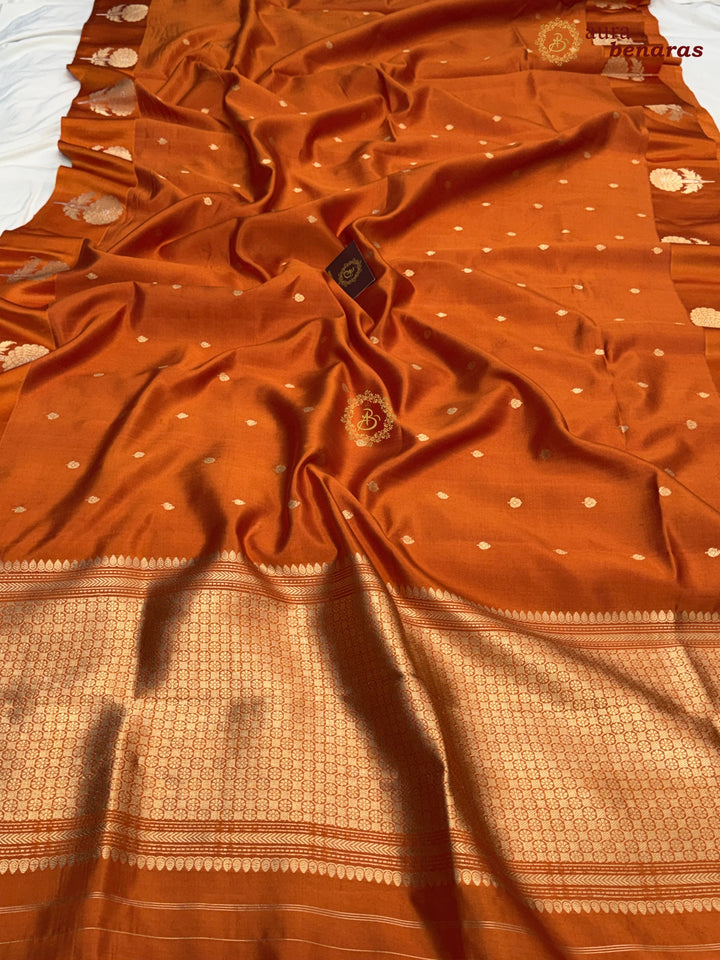 Orange Pure Banarasi Handloom Silk Saree - Aura Benaras