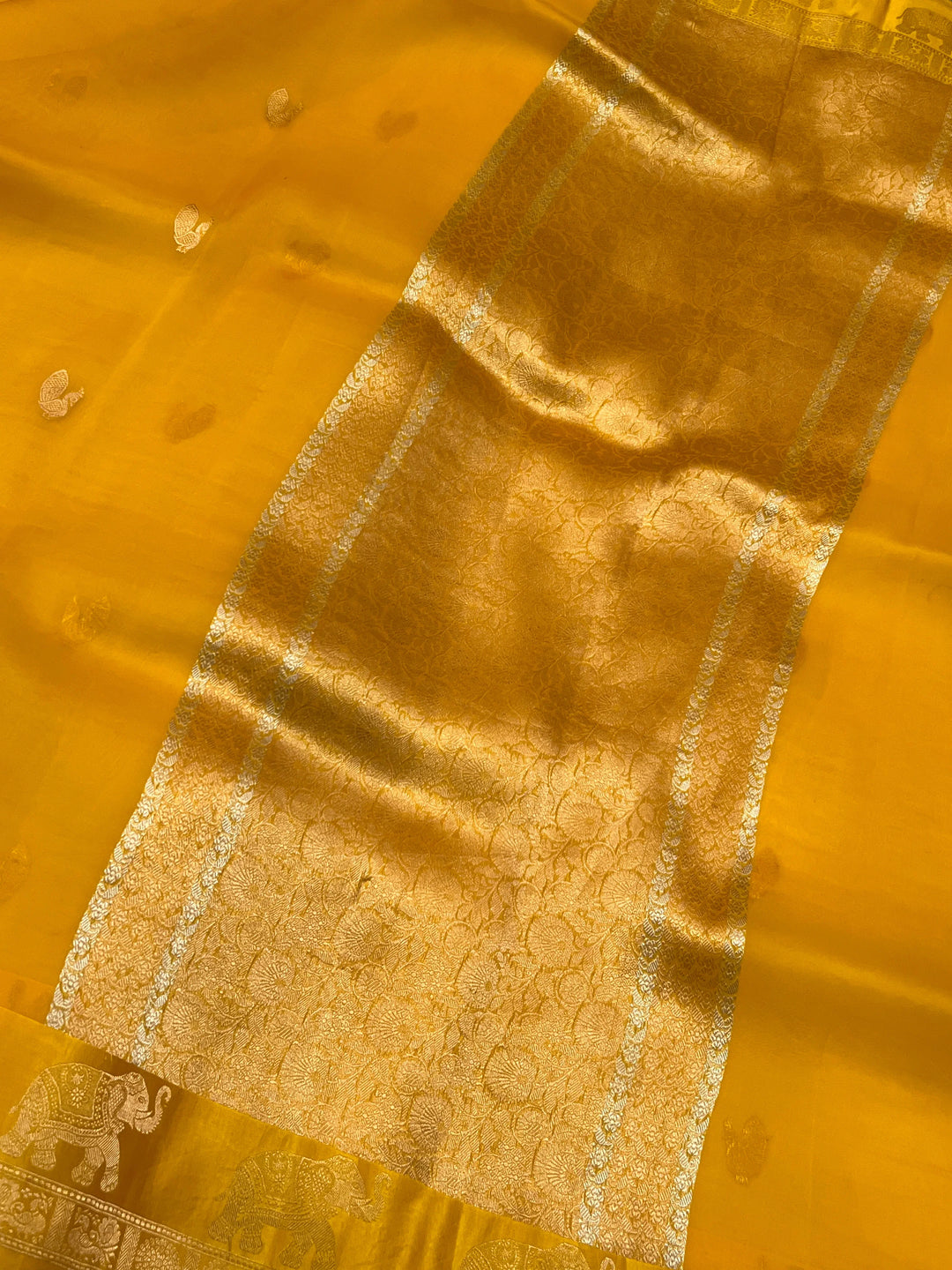 Yellow Banarasi Handloom Kora Silk Saree