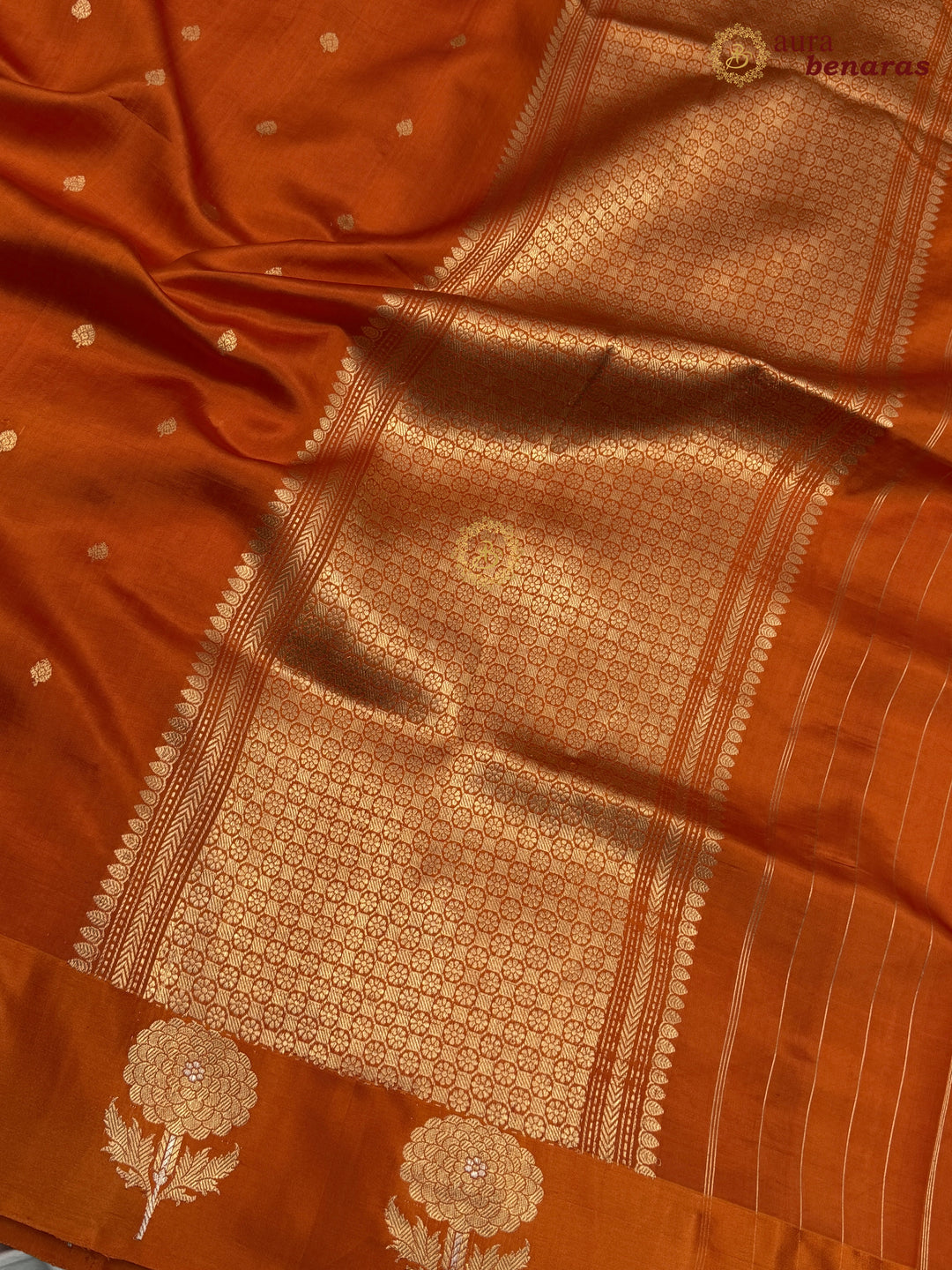 Orange Pure Banarasi Handloom Silk Saree - Aura Benaras