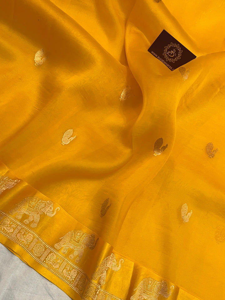 Yellow Banarasi Handloom Kora Silk Saree