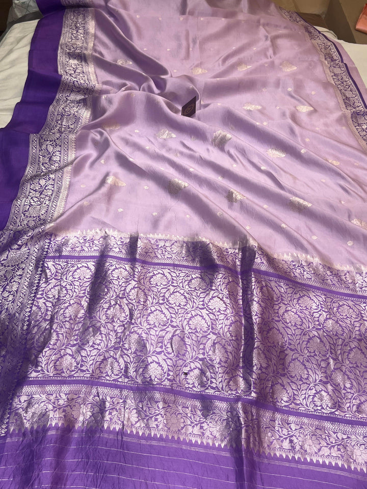 Pure silk Banarasi handloom saree with silver zari Kadhwa buta and Mashru silk border