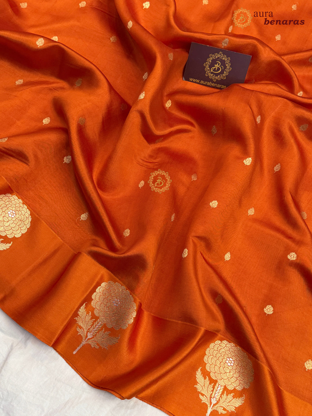 Orange Pure Banarasi Handloom Silk Saree - Aura Benaras
