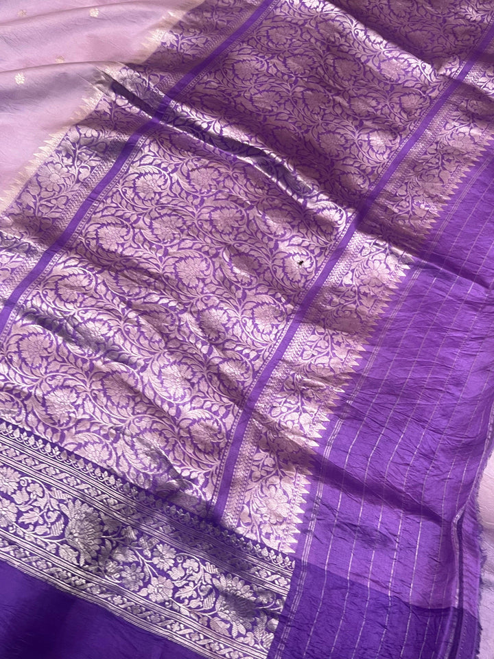 Pure silk Banarasi handloom saree with silver zari Kadhwa buta and Mashru silk border