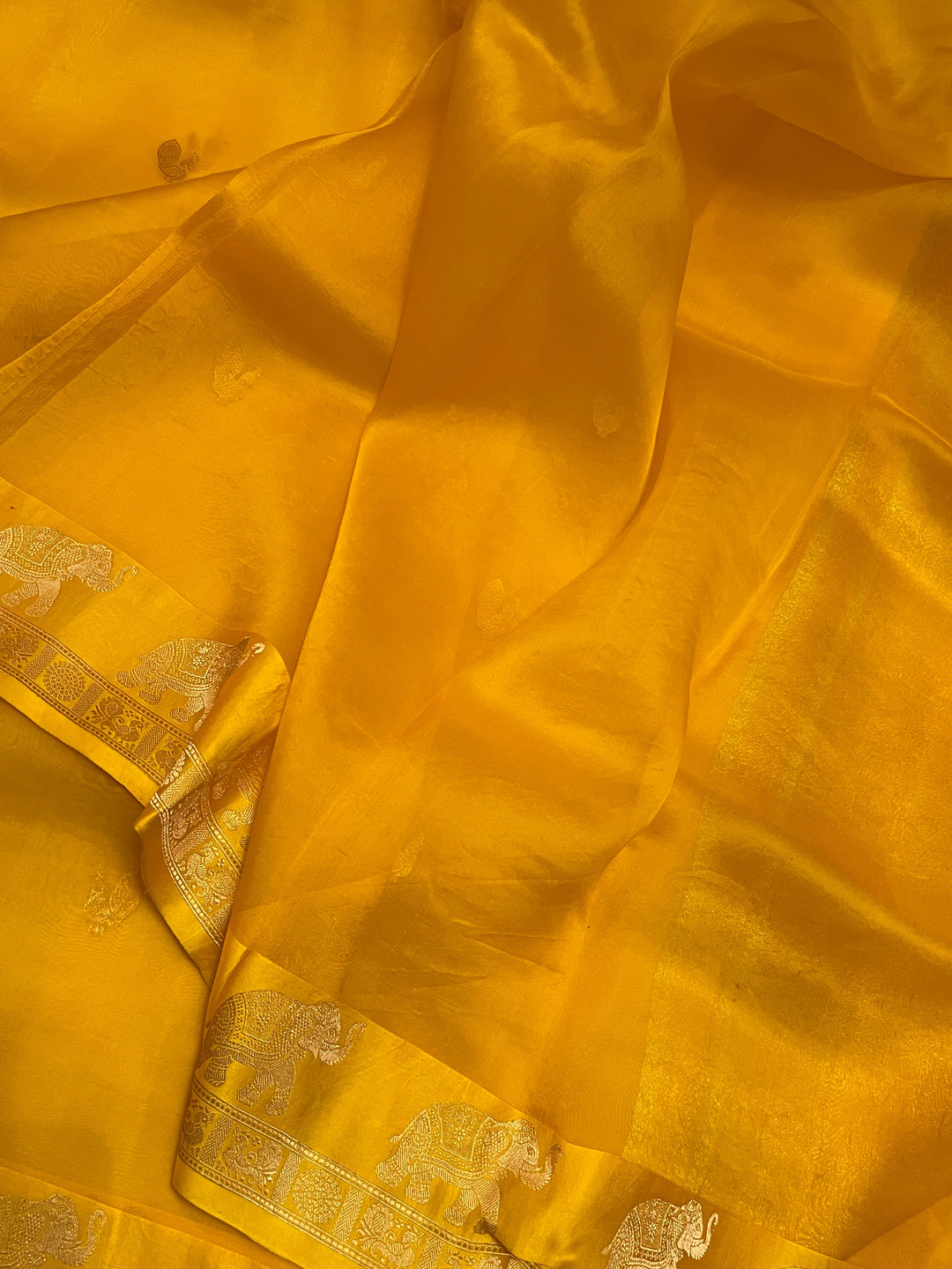 Yellow Banarasi Handloom Kora Silk Saree