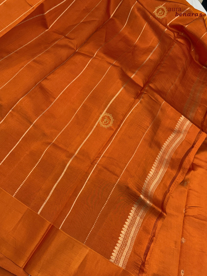 Orange Pure Banarasi Handloom Silk Saree - Aura Benaras