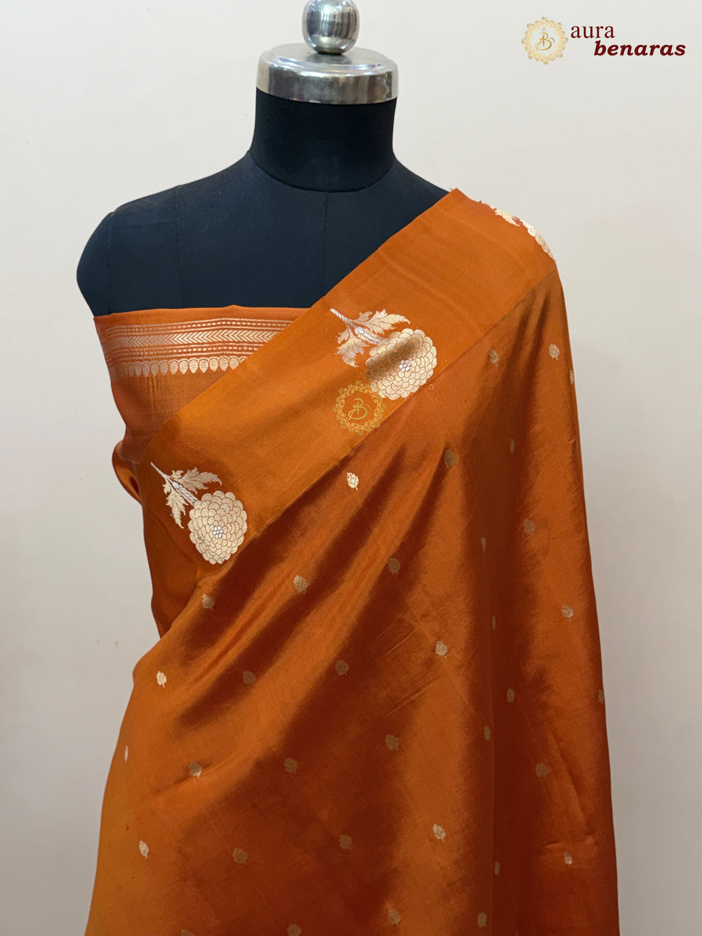 Orange Pure Banarasi Handloom Silk Saree - Aura Benaras