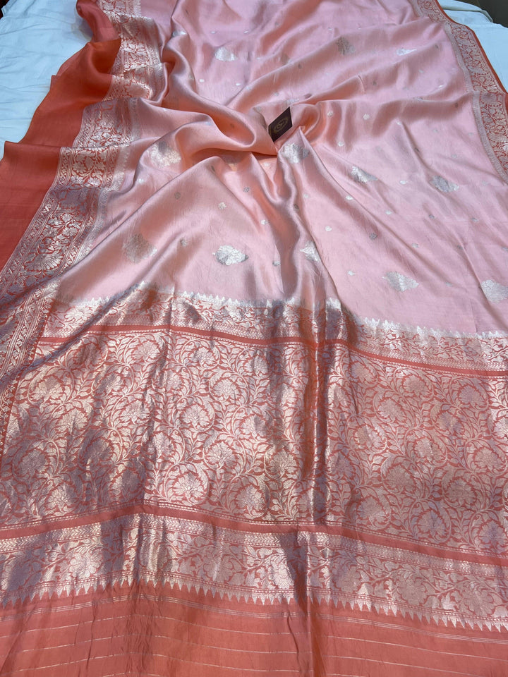 Pure silk Banarasi handloom saree with silver zari Kadhwa buta and Mashru silk border