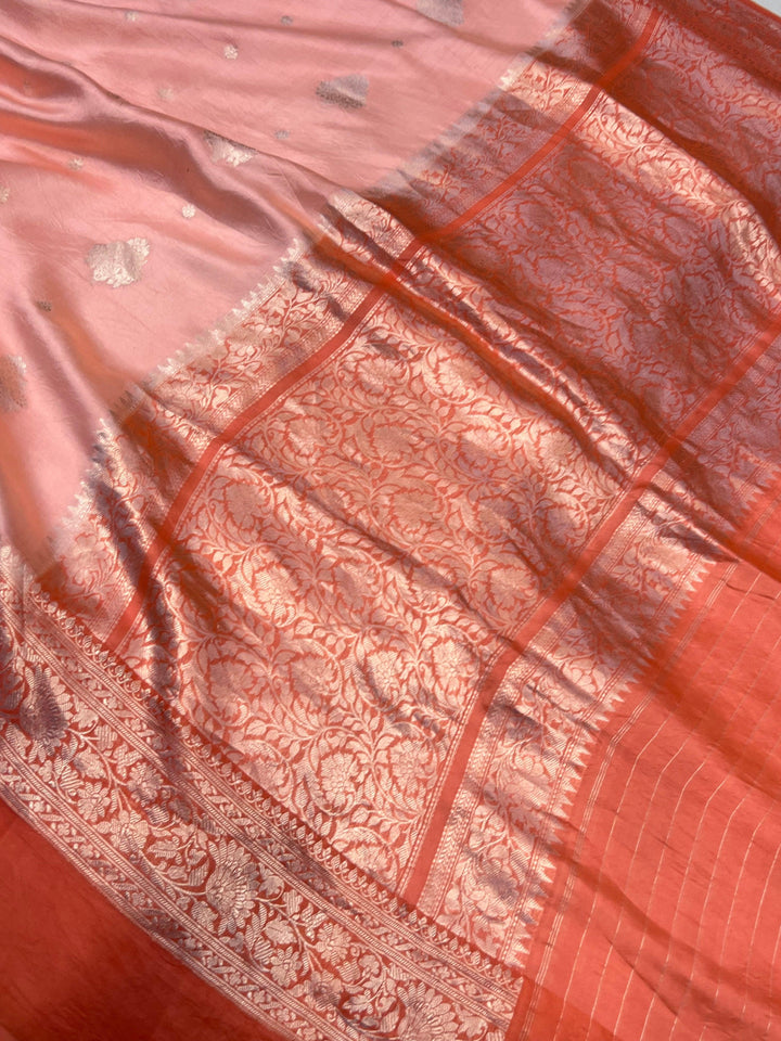 Pure silk Banarasi handloom saree with silver zari Kadhwa buta and Mashru silk border